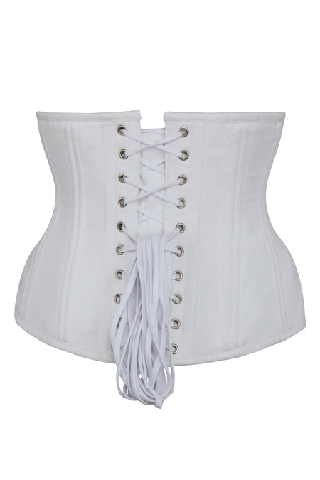 Underbust Waist Trainer In White Cotton Twill -Curved Hem And Hip Panels