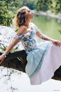 Korsettoberteil aus Baumwolle mit Paradiesvögel-Muster, schulterfrei