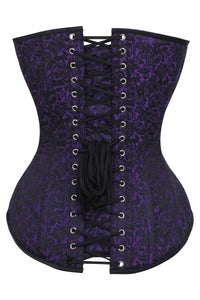 Long Purple Brocade Pattern Corset With Hip Gores