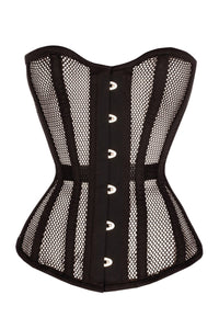 Verlängertes Überbrust-Korsett aus Netzstoff, Waist Taming, schwarz