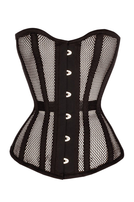 Verlängertes Überbrust-Korsett aus Netzstoff, Waist Taming, schwarz