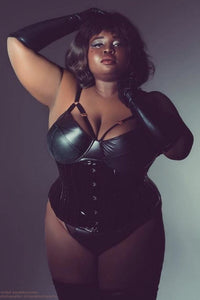 Klassisches Unterbrust Korsett aus PVC mit Hüftzwickeln, Waist Training, schwarz