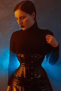 Klassisches Unterbrust Korsett aus PVC mit Hüftzwickeln, Waist Training, schwarz