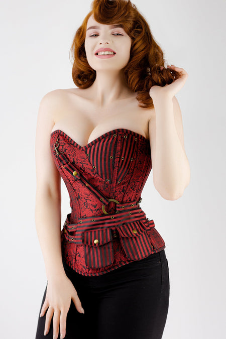 Longline Steampunk-Korsett in rot