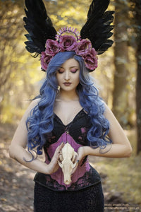 Verlängertes Korsettoberteil mit zarten Spitzenärmeln, dusty pink