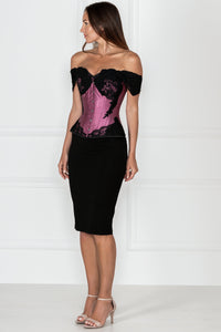 Verlängertes Korsettoberteil mit zarten Spitzenärmeln, dusty pink