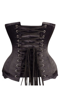 Verlängertes Unterbrust-Korsett mit Spitzen und Schleife, Satin, schwarz