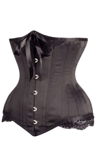 Verlängertes Unterbrust-Korsett mit Spitzen und Schleife, Satin, schwarz
