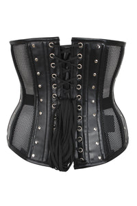 Black Mesh & PVC Front Zip Underbust Corset