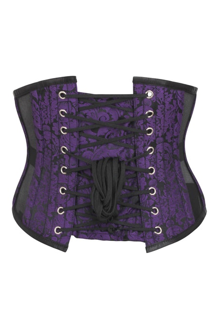 Purple Brocade Underbust Corset with Mesh Panels