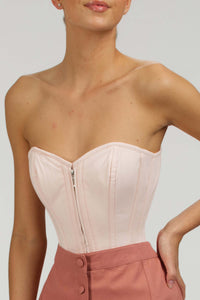 Corset Story SC-007 Dahlia Prairie Pink Cotton Overbust Corset With Zip Front