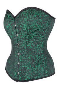 Green Brocade Expert Waist Training Overbust Corset