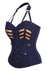 Navy Blue & Gold Military Inspired Burlesque Corset