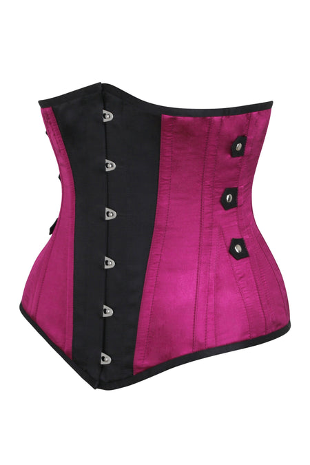Unterbrust-Korsett in Steampunk-Optik mit seitlichen Streifen, verlängert pink/ schwarz