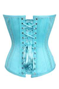 Corset Story BC-043 Cyan Blue Satin Overbust with Lace trim detailing