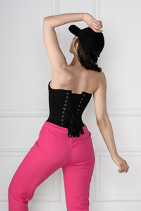 Corset Story EXP001 Black Cotton Twill Classic Overbust Waist Trainer With Hip Gores