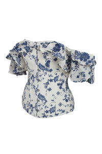 Weißes und blaues Korsett-Oberteil mit Broderie Anglaise