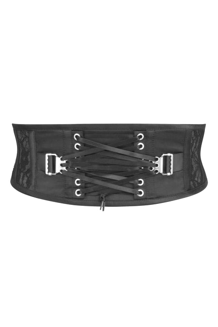 Josie Black Satin And Lace Waspie Belt With Fan Lacing