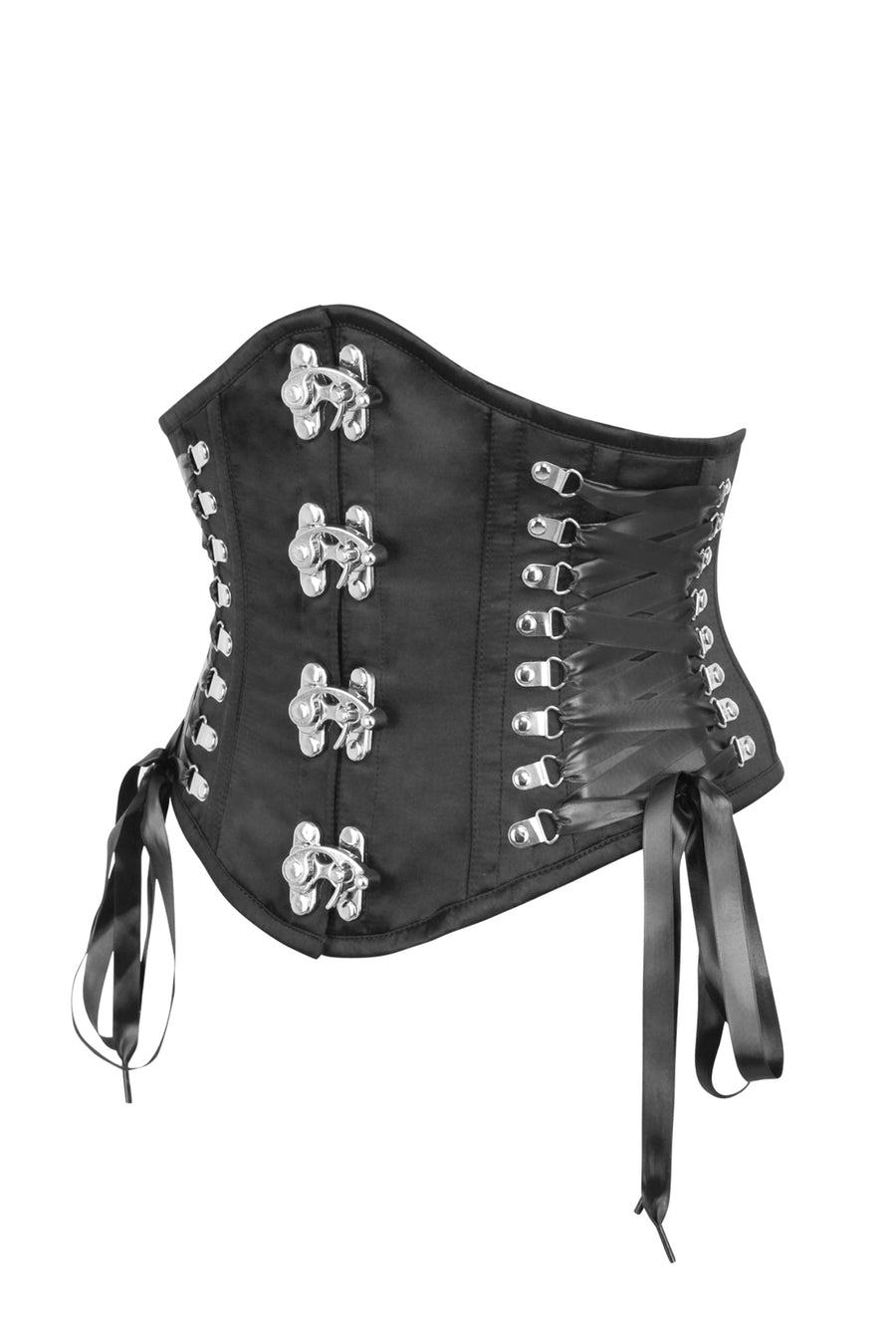 Schwarzes Steampunk-Waspie mit seitlichem Banddetail