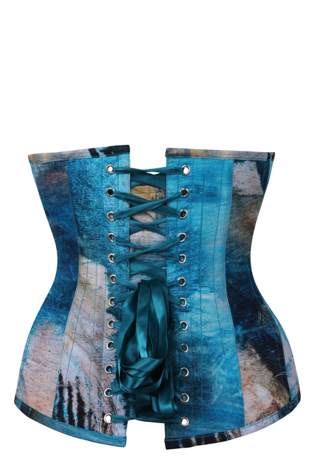 Corset Story MY-603 Abstract Brushed Opal Blue and Sand Longline Underbust Corset