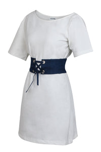 Violet Blauer Chambray-Gürtel im Korsett-Stil