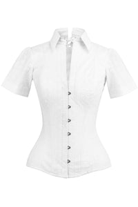 Corset Story SST005 Short Sleeved White Cotton Corset Shirt