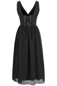 Elegant Black Corset Midi Dress – Timeless Gothic Charm