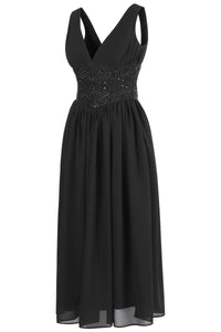 Elegant Black Corset Midi Dress – Timeless Gothic Charm