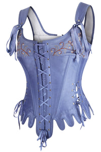 Blue Satin Historically Inspired Corset with Shoulder Straps