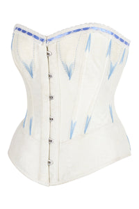 White Overbust Corset with Blue Decorative Flossing