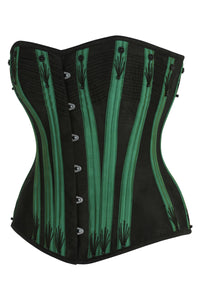 Black Overbust Corset with Flossing and Green Boning Channels