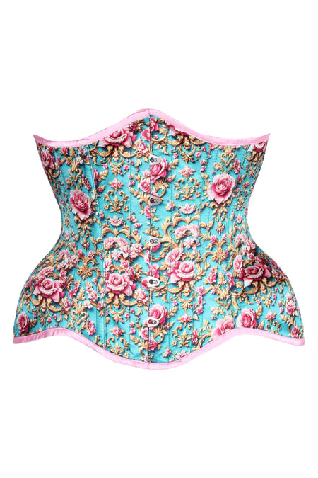 Rococo Rose Underbust Corset – Vintage Charm in Turquoise & Pink