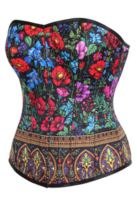 Overbust Corset in Multicolor Floral and Baroque Motif