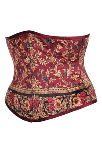 Vintage Rose Brocade Underbust Corset in Burgundy & Gold