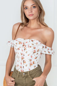 Corset Story CSFT011 Corset Story Floral Vintage Inspired Straight Line Overbust With Off Shoulder Collar