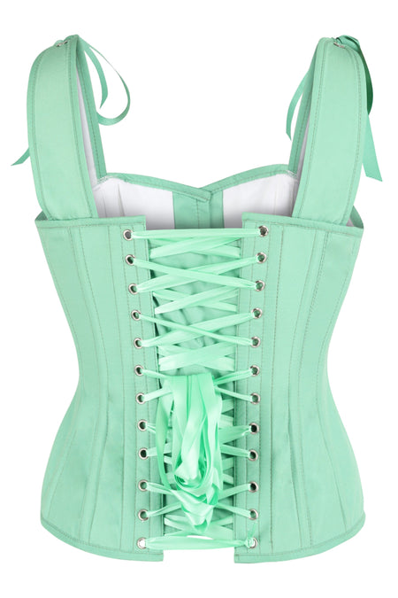 Vintage Inspired Overbust Corset With Shoulder Straps in Mistletoe Green