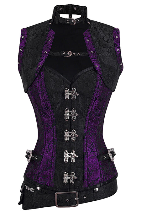 Handmade Full Steel Boned Corset with Sleeveless Jacket – Rich Purple & Black Brocade, Corset Story Original (2012)