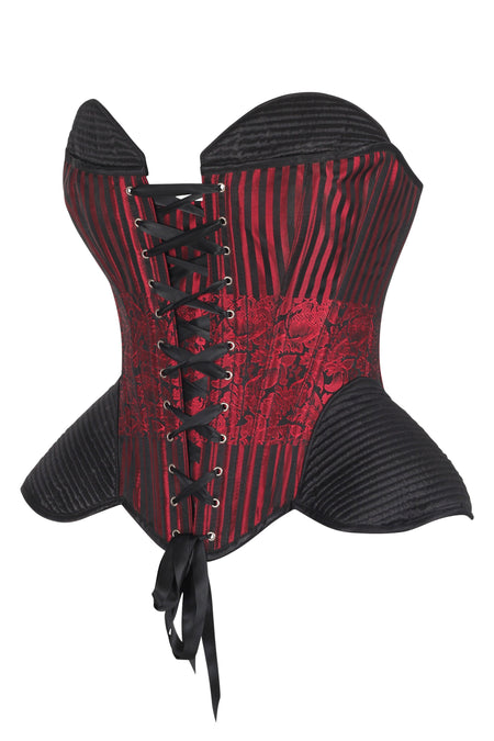 Red and Black Striped Brocade Corset with Quilted Hips