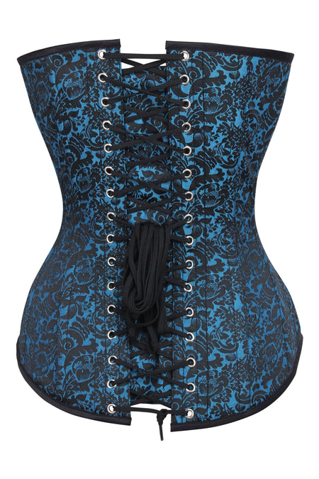 Long Turquoise Brocade Pattern Corset With Hip Gores