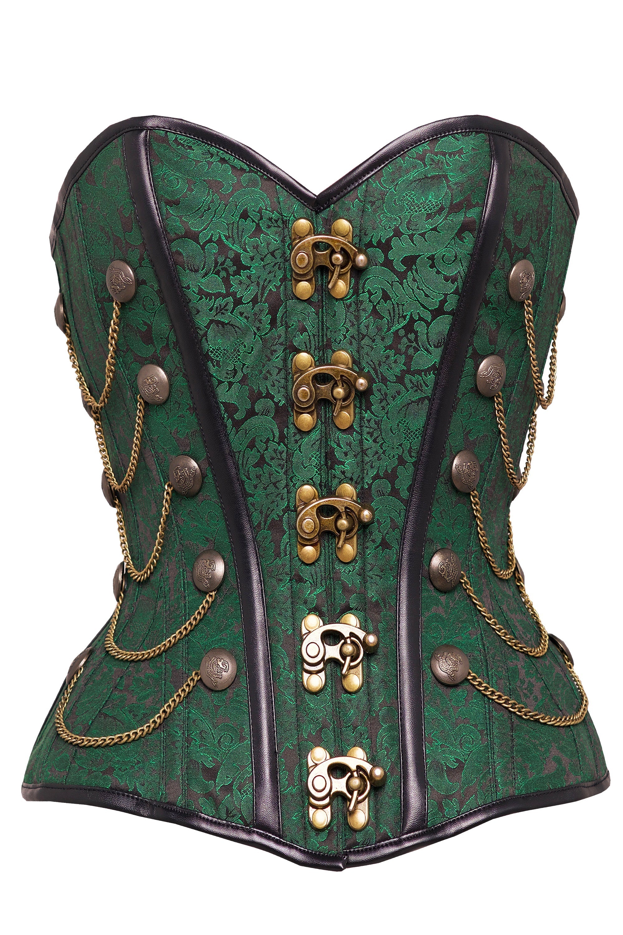 Steampunk Korsett in grün mit Ketten, Waist-Taming