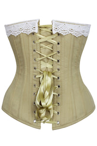 Historically Inspired Green Longline Corset with Lace Trim