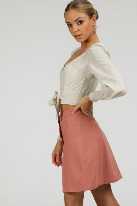 Corset Story SC-096 Poppy Dusk Rose Cotton Twill Skirt With Self Covered Buttons