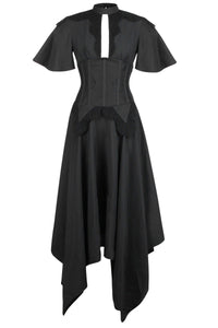 Geschnürtes Kleid mit Spitzendetails, schwarz