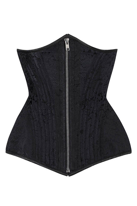 Black Brocade Longline Underbust with Front Zip