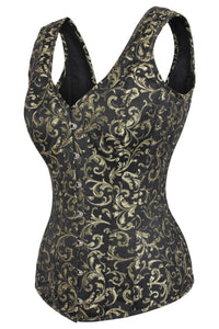 Gold Brocade V Neck Waist Taming Overbust With Straps