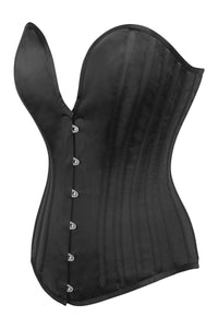 Corset Story BC-002 Black Satin Overbust Corset with Plunge Neckline