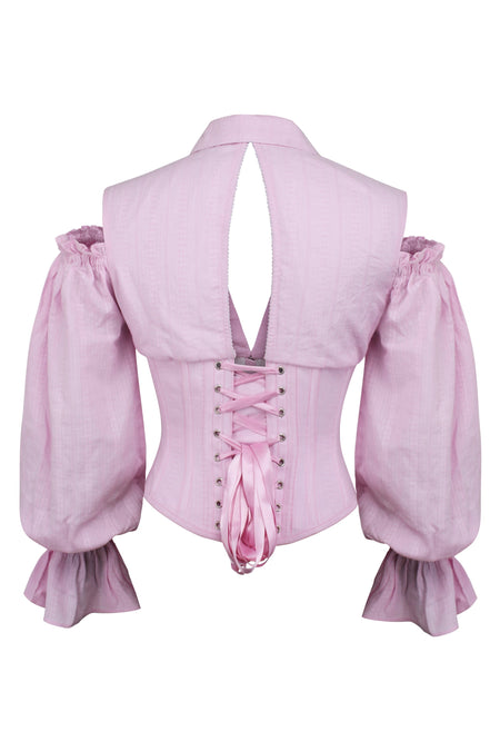 Corset Story BC-069 Pale Pink Corset Top with Front Zip and Long Sleeves