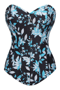 Corset Story FTS238 Blue and White Floral Print Longline Overbust Corset