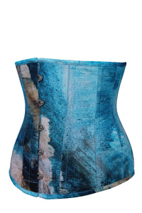 Corset Story MY-601 Abstract Brushed Opal Blue and Sand Underbust Corset
