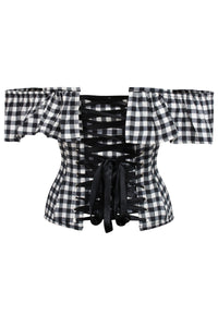 Corset Story SC-034 Marigold Black Gingham Cotton Corset Top with Frill Sleeves